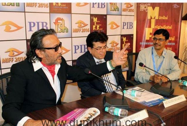 Mr. Mukesh Sharma, Director, MIFF-2016 and Mr. Jackie Shroff, Brand Ambassador, MIFF-2016 addressing a press conference at MIFF Media Centre on February 01, 2016