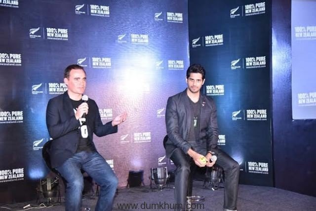 Steven Dixon, Tourism New Zealand Regional Manager, South and South East Asia with Tourism New Zealand brand ambassador Sidharth Malhotra in Ahmedabad.