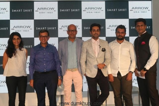 Stylist Ami Patel, Mr J Suresh, Designer Narendra Kumar, Actor Ayushmaan Khurana , Ivan Mehta and Rajiv Makhani at the launch of Arrow Smart Shirt.