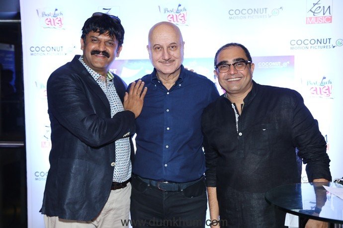 Anupam Kher with Rashmin Majithia and director of gujarati film Best of Luck Laalu at the premiee of the film