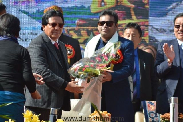Hon’ble Minister for Tourism & Civil Aviation Department, Mr. Ugen T Gyatso with A.R.Rahman, the brand ambassador of Sikkim at Red Panda Winter Carnival, Sikkim 3