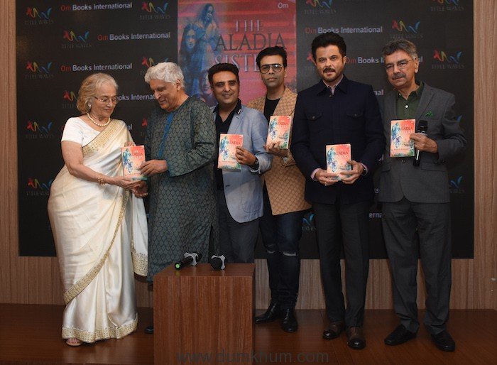 Asha Parekh, Javed Akhtar, Publisher Ajay Mago, Karan Johar, Anil Kapoor & Khalid Mohamed at the launch of Khalid Mohamed’s debut novel ‘The Aladia Sisters’, an Om Books International publication