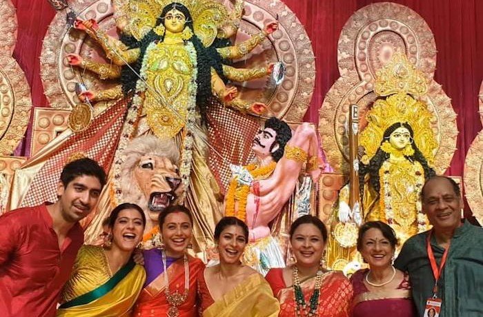 Kajol shares images of her celebrating Durga Ashtami with Rani Mukerji, Tanisha Mukherjee and Ayan Mukherjee